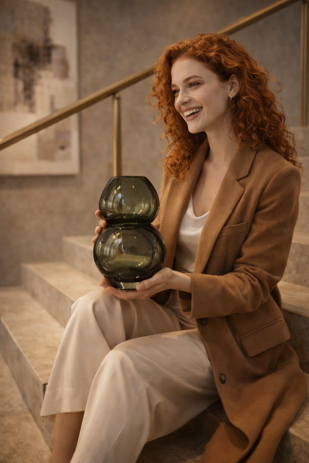 дизайнерская стеклянная ваза в современном интерьере