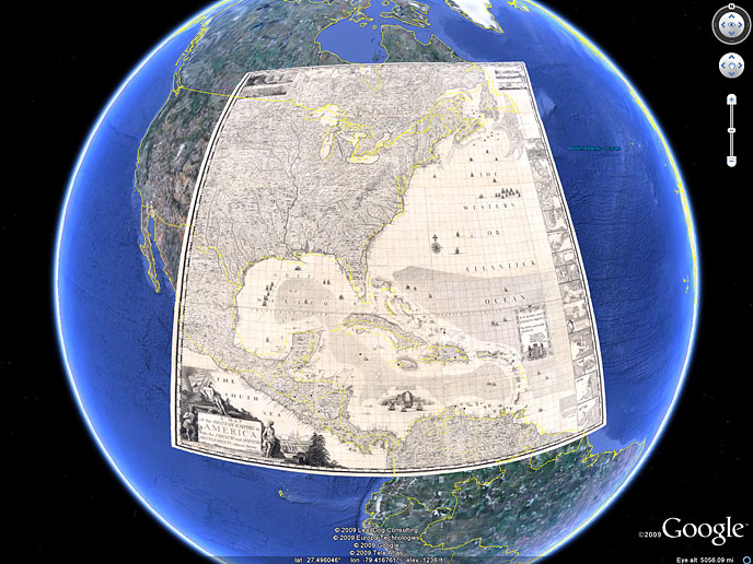 Запустите приложение Google Планета Земля   Сотни исторических карт в слое Google Earth Rumsey Historical Maps были отобраны Дэвидом Рамси из его коллекции из более чем 150 000 исторических карт;  Кроме того, есть несколько карт из коллекций, с которыми он сотрудничает
